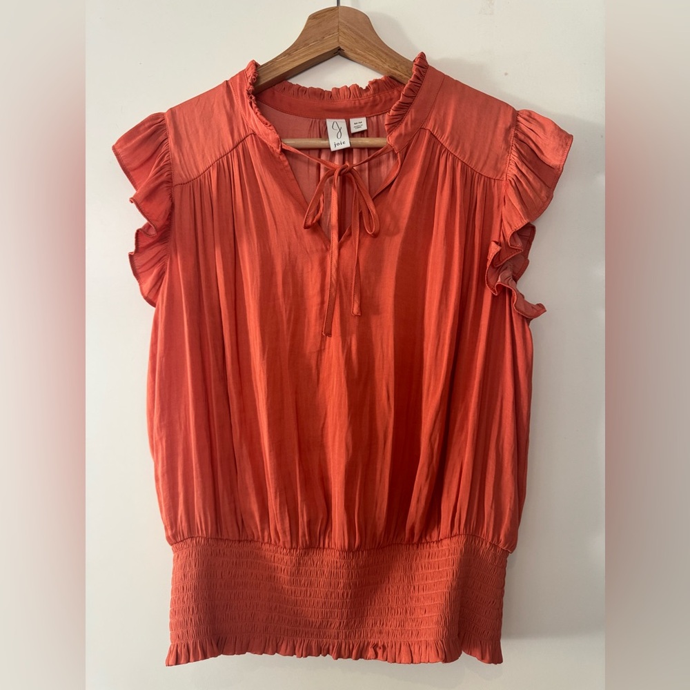 Joie Orange Ruffle Sleeve Blouse. New!